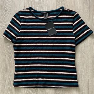 Forever 21 Knit Top Black / Cream / Teal | Striped Crop Top | Size Medium